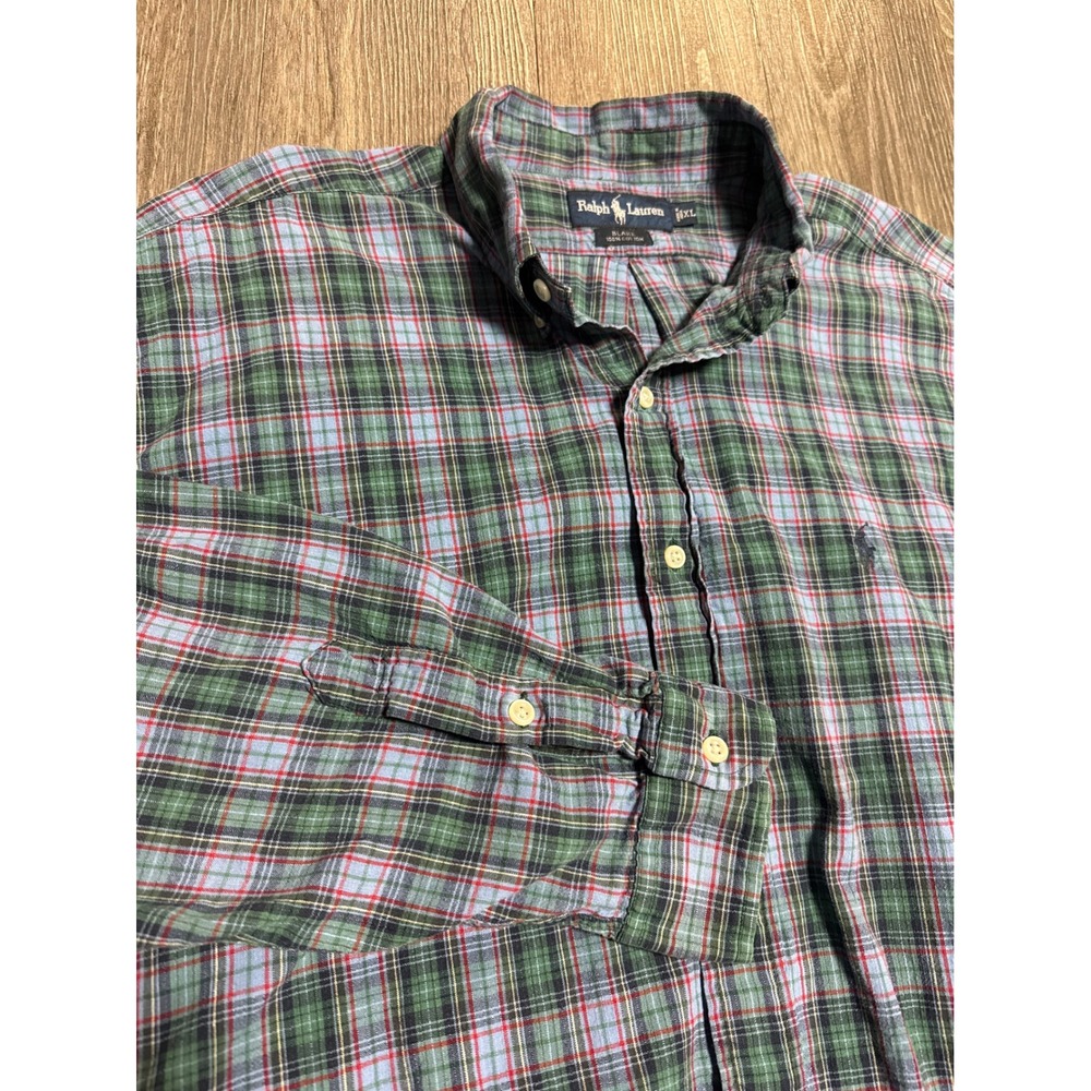 Polo Ralph Lauren Blake Shirt Mens XL Green Blue Plaid Cotton Button Down L/S